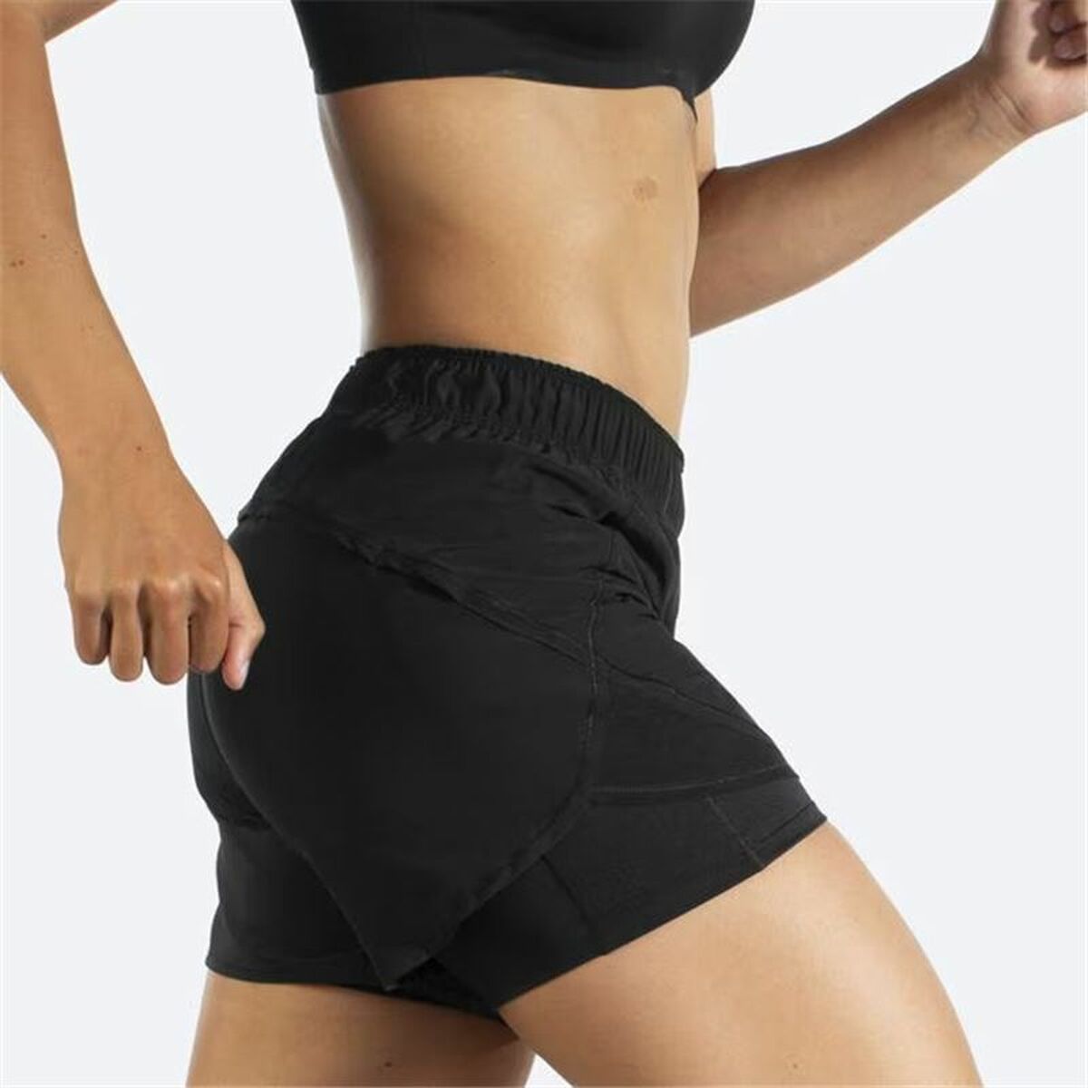 Black 2-in-1 sports shorts by Brooks for women