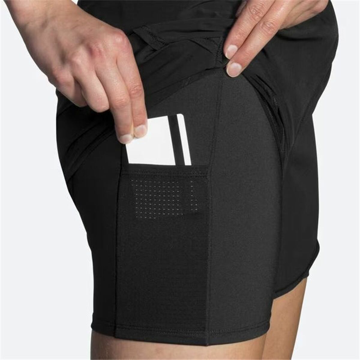 Black 2-in-1 sports shorts by Brooks for women